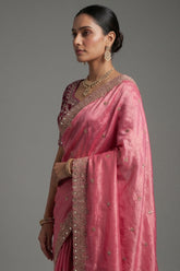 Light Pink Tissue Silk Gota Worked Saree with Readymade Blouse - pink silk saree