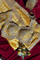 Yellow Dola Silk Woven Saree with Designer Zardosi Worked Readymade Blouse - yellow silk saree