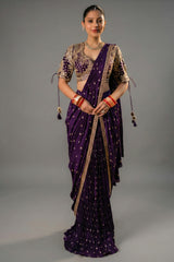 Imperial Plum Purple Raw Silk Saree - Front View