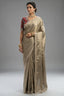 Golden Tissue Silk Mirror Applique and Cutdana Worked Saree with Ajrakh Printed Readymade Blouse - gold silk saree