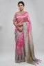 Pink and Grey Omber Organza Silk Saree with Weaving Pallu and Readymade Blouse - pink silk saree