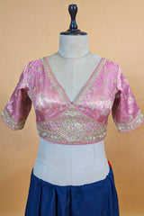 Pink and Grey Omber Organza Silk Saree with Weaving Pallu and Readymade Blouse