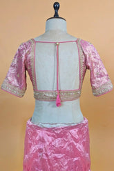 Pink and Grey Omber Organza Silk Saree with Weaving Pallu and Readymade Blouse - pink silk saree