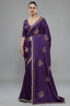 Purple Satin Silk Beads and Mirror Worked Saree with Readymade Blouse - purple silk saree