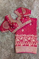 Red Dola Tissue Silk Floral Woven Saree with Readymade Blouse