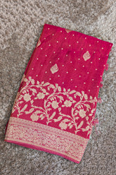 Red Dola Tissue Silk Floral Woven Saree with Readymade Blouse - red silk saree