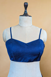 Blue Organza Solid Saree with Scalloped Zardosi Cutdana Worked Border and jacket-style Readymade Blouse - blue organza saree