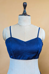 Blue Organza Solid Saree with Scalloped Zardosi Cutdana Worked Border and jacket-style Readymade Blouse - blue organza saree