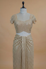Beige Net Half and Half Designer Saree with Sequins and Cutdana Work - beige net saree