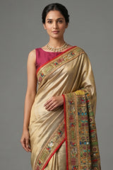 Sage Green Two Toned Art Silk Saree with Thread Embroidered Pallu and Border