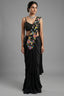 Black Crepe Satin Silk Floral Embroidered Readymade Saree - Front View
