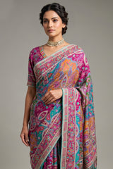 Multi Colored Modal Silk Printed Saree with Readymade Blouse - red silk saree