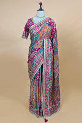 Multi Colored Modal Silk Printed Saree with Readymade Blouse - red silk saree