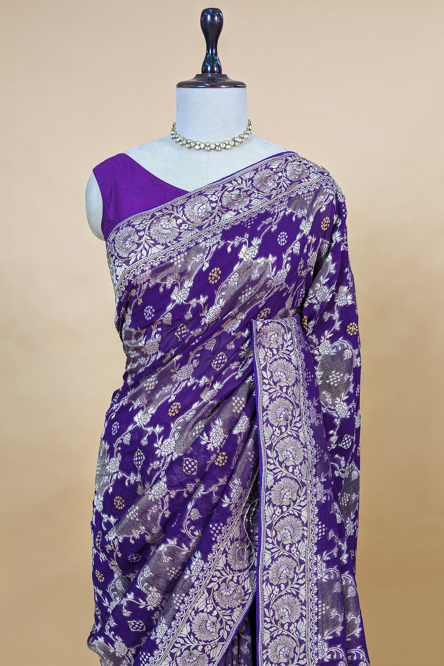 Purple Georgette Woven Saree with Cutdana Work - purple georgette saree