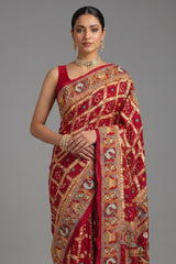 Maroon Gaji Silk Traditional Gharchola Saree with Peacock Motif Pallu - maroon silk saree