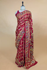 Maroon Gaji Silk Traditional Gharchola Saree with Peacock Motif Pallu - maroon silk saree