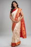 Cream Kanchipuram Saree Featuring Intricate All-Over Brocade Weaving With Red Accent Border