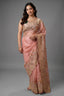 Dusty Pink Organza Saree Featuring Artisanal Marodi And Mixed-Media Floral Scalloped Borders