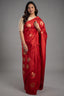 Scarlet Red Handloom Blend Silk Saree Featuring Bold Woven Circular Zari Buttas
