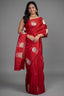 Scarlet Red Raw Mango Silk Weaving Saree Featuring Large Contemporary Zari Butas