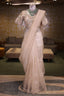 Metallic Silver Organza Saree Featuring Handcrafted Sequins and Beads Work with Readymade Blouse
