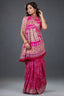 Hot Pink Georgette Bandhani Saree Featuring Beads Zardosi Border with Tassel Detailing