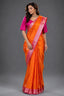 Vibrant Orange Woven Handloom Silk Saree with Fine Butti Work and Ornate Pink Zari Pallu
