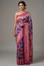 Pink and Blue Art Silk Checks Patola Woven Saree