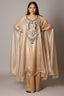 Light Beige Pearl Worked Tissue Cape Style Palazzo Set - beige saree