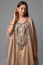 Light Beige Pearl Worked Tissue Cape Style Palazzo Set - beige saree