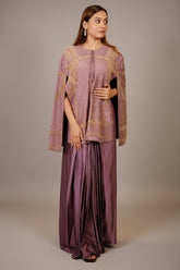 Mauve Raw Silk Beaded Contemporary Indo-Western Co-ord Set - silk saree