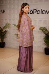 Mauve Raw Silk Beaded Contemporary Indo-Western Co-ord Set - silk saree