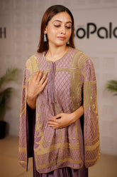 Mauve Raw Silk Beaded Contemporary Indo-Western Co-ord Set - silk saree