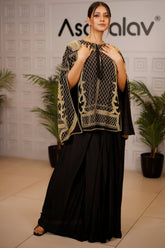 Black Raw Silk Beaded Contemporary Indo-Western Co-ord Set - black silk saree