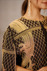 Black Raw Silk Beaded Contemporary Indo-Western Co-ord Set - black silk saree