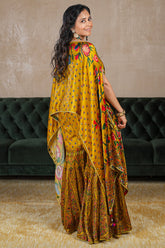 Mustard Yellow Gaji Silk Printed Sharara Set - yellow silk saree
