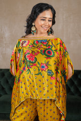 Mustard Yellow Gaji Silk Printed Sharara Set