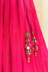 Pink Silk Floral Embroidered Top and Lehenga Set