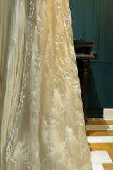 Ivory White Net Embellished Crop Top Lehenga with Long Shrug