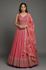 Red Embellished Sequin Cutdana Worked Slit Cut Peplum Top with Lehenga