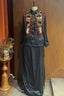 Black Satin Crepe Embellished Statement Shirt with Dhoti Skirt - black satin saree