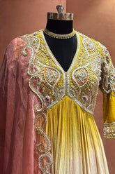 Yellow and Multi Colored Embellished Sharara Set - red saree