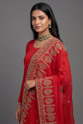 Red Silk Palazzo Suit with Gota Work Cape - red silk saree