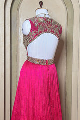 Pink Chinon Wraped Style Side Cutout Anarkali Suit with Sequin Mirror Work