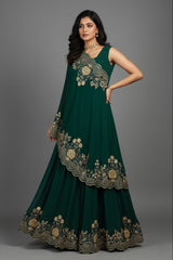 Bottle Green Georgette Anarkali Suit with Sequin and Beaded Work Cape