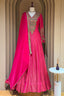 Pink Tissue Crush Handworked Anrakali Suit with Dupatta - pink saree
