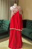 Red Satin Silk Beaded and Sequin Embroidered One Shoulder Palazzo Suit - red silk saree embroidered