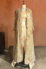Beige Silk Handworked Indo Western Set