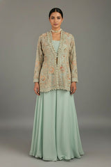 Mint Green Silk Handworked Indo Western Set