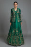 Green Satin Sequin Cutdana Worked Indo Western Set - green satin saree